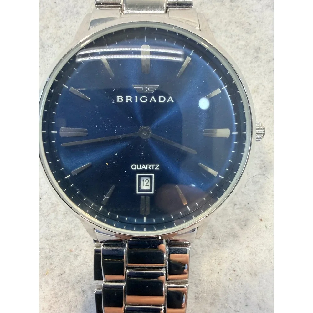 Brigada Mens Quartz Watch Blue Sunray Dial Stainless Steel Date BJD-3009G READ
